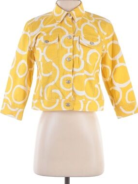 3 SISTERS Yellow Printed Crop Jean Jacket